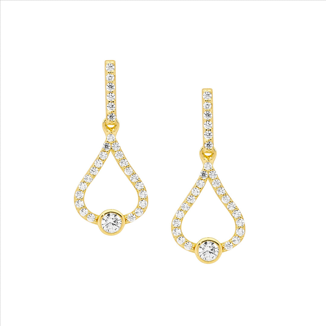 Sterling Silver Yellow Gold Cubic Zirconia Teardrop Stud Earrings