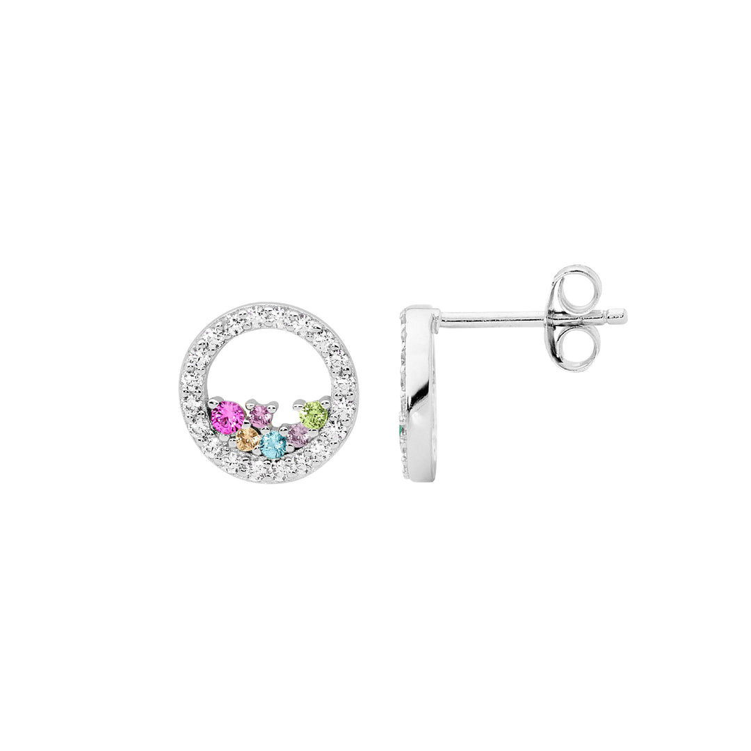 Sterling Silver Cubic Zirconia Circle Stud Earrings
