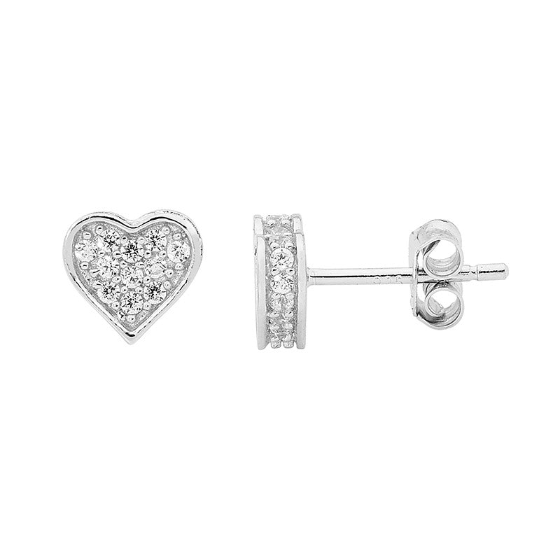Sterling Silver Cubic Zirconia Heart Stud Earrings