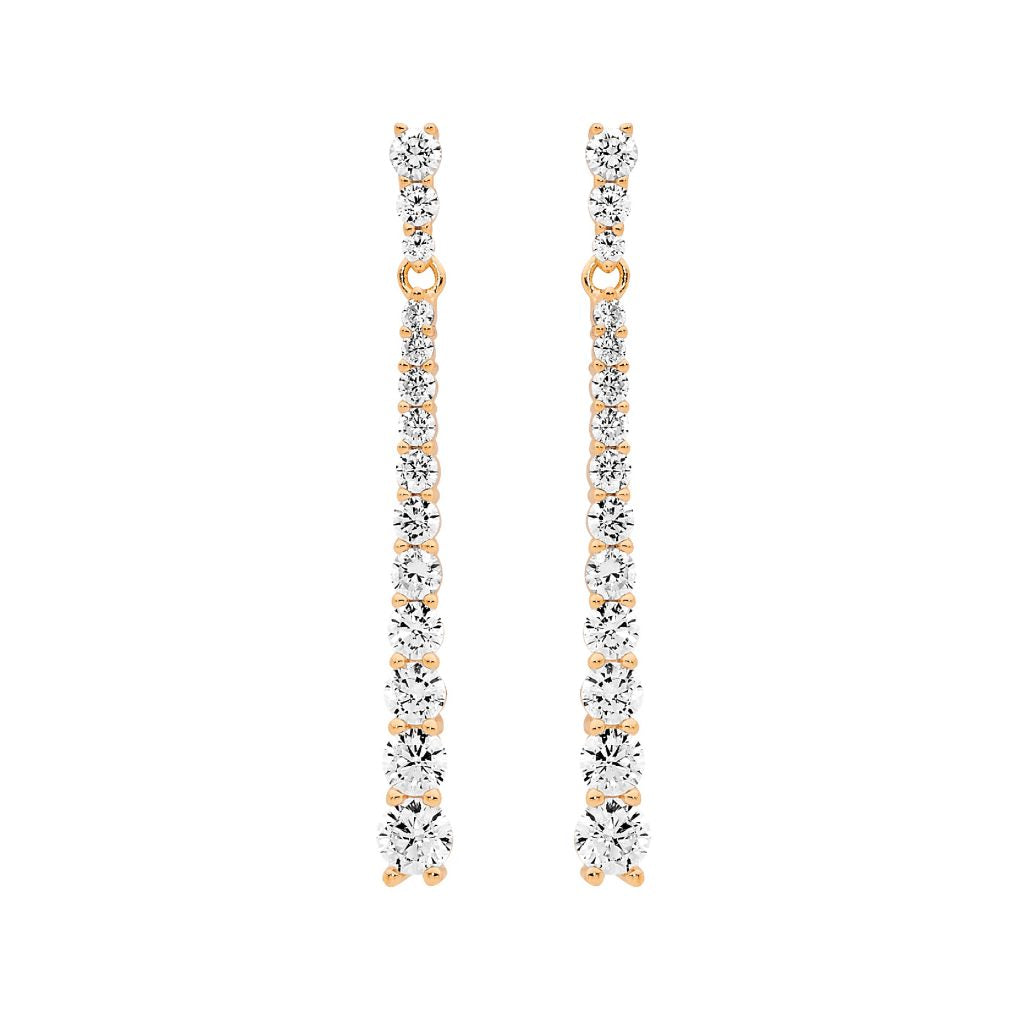 Sterling Silver Rose Gold Plated Cubic Zirconia Gradual Drop Stud Earrings