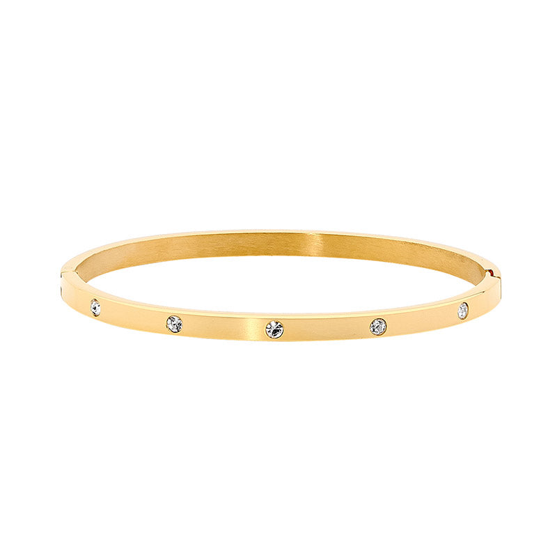 Stainless Steel Gold Plated Cubic Zirconia Bangle