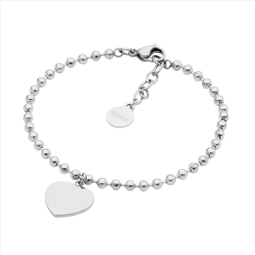 Stainless Steel Heart Charm On Beaded Bracelet