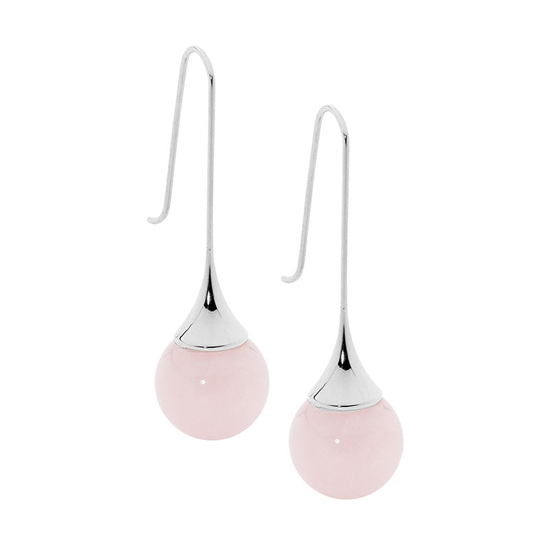 Stainless Steel Rose Quartz Shepherd Hook Earrings