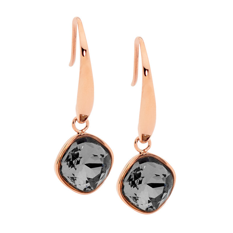 Stainless Steel Rose Gold Plated Glass Drop Shepherd Hook Earrings