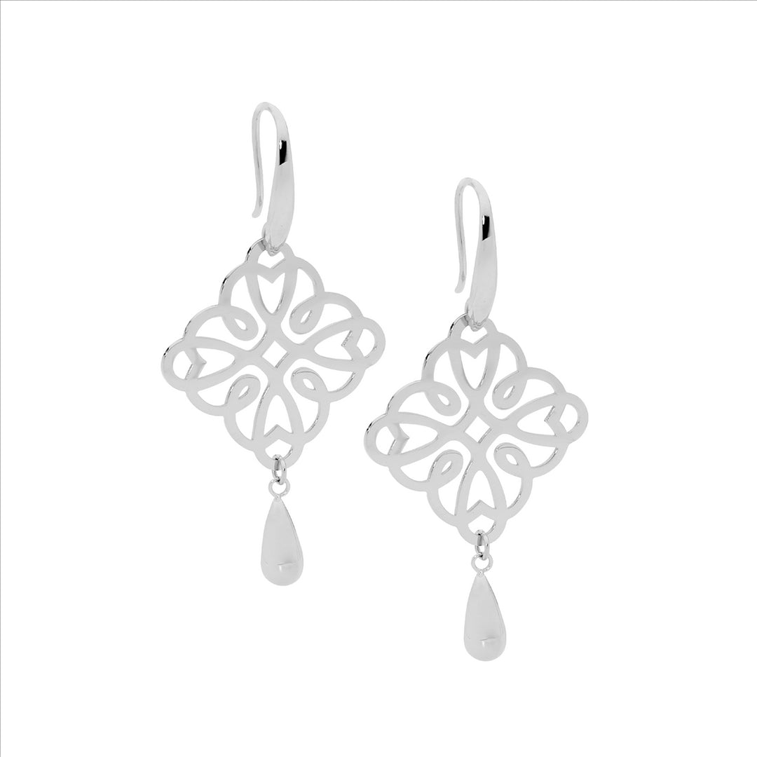 Stainless Steel Filigree Drop Shepherd Hook Errings