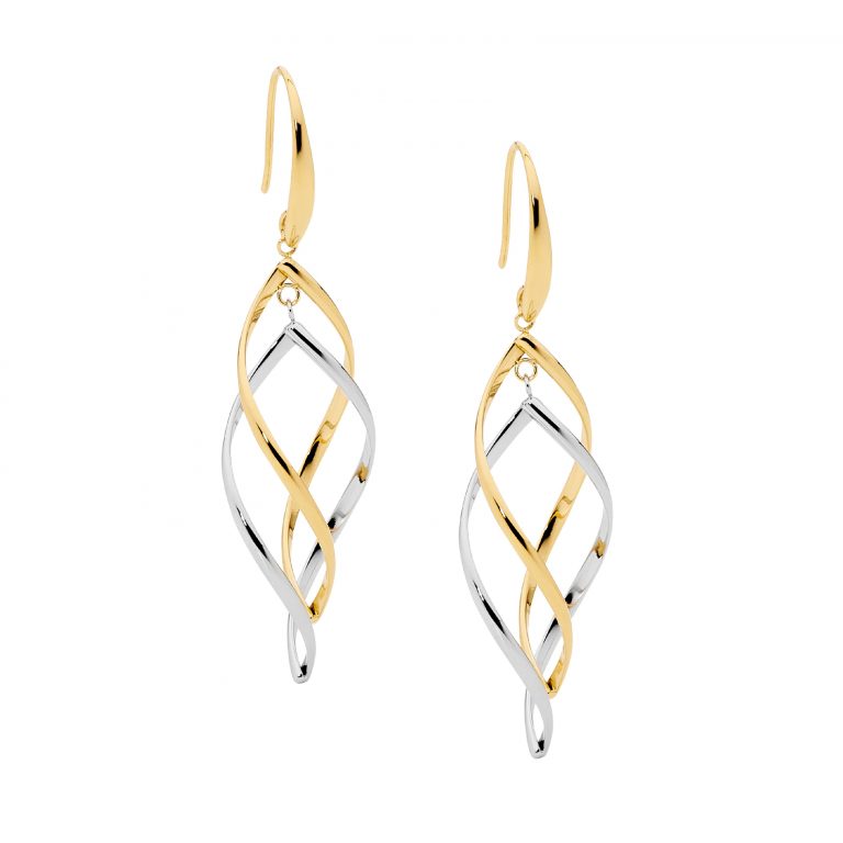 Stainless Steel Yellow Gold Double Twist Shepherd Hook Earrings