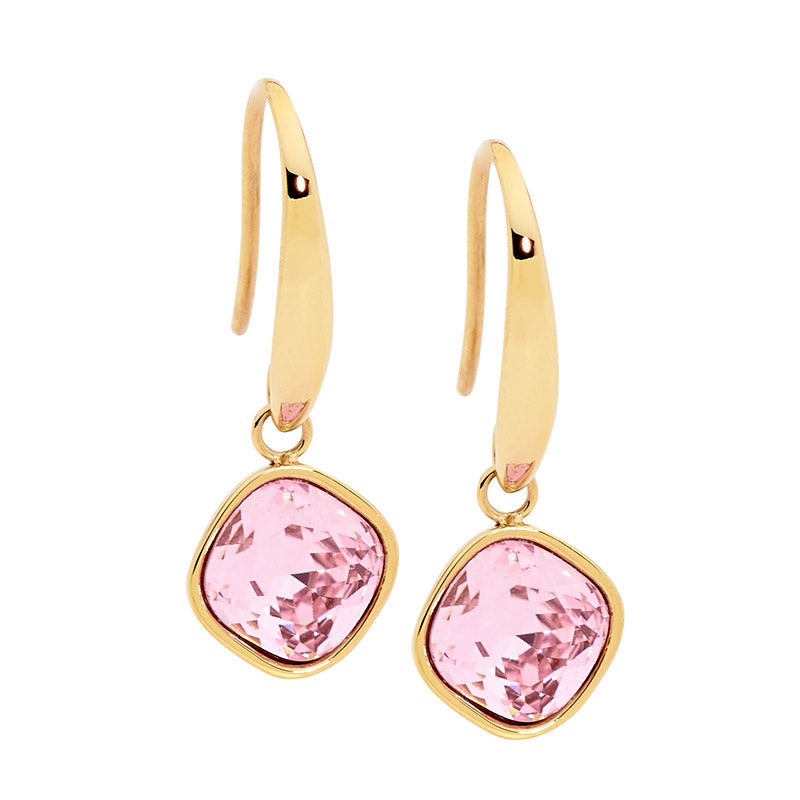 Stainless Steel Yellow Gold Plated Glass Shepherd Hook Earrings