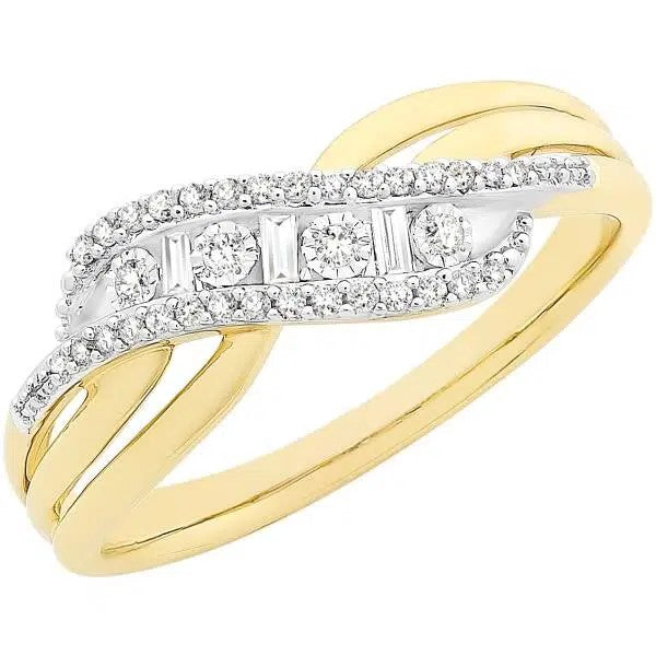 9ct Yellow Gold Diamond Cross Over Ring