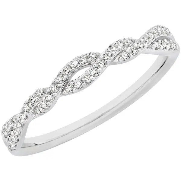 9ct White Gold Diamond Cross Over Ring