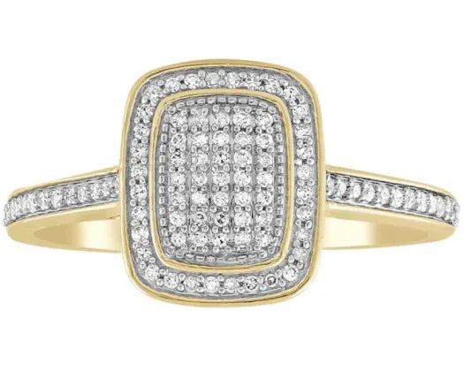 9ct Yellow & White Gold Double Halo Pave Ring With 0.20ct Diamonds