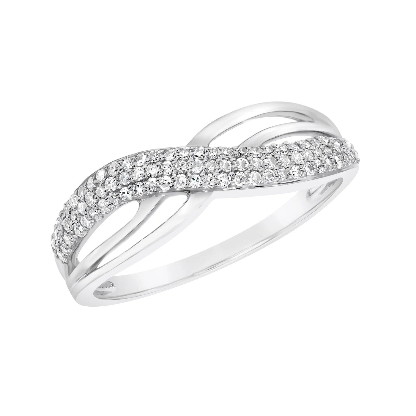 9ct White Gold Woven Triple Row Dress Ring Set With 1/4ct Diamonds