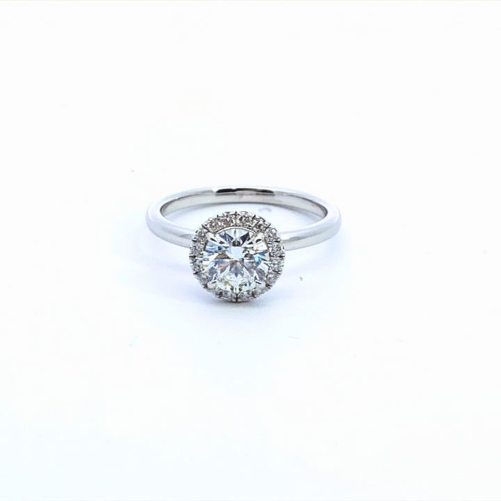 9ct White Gold Round Brilliant Cut Diamond Halo Engagement Ring