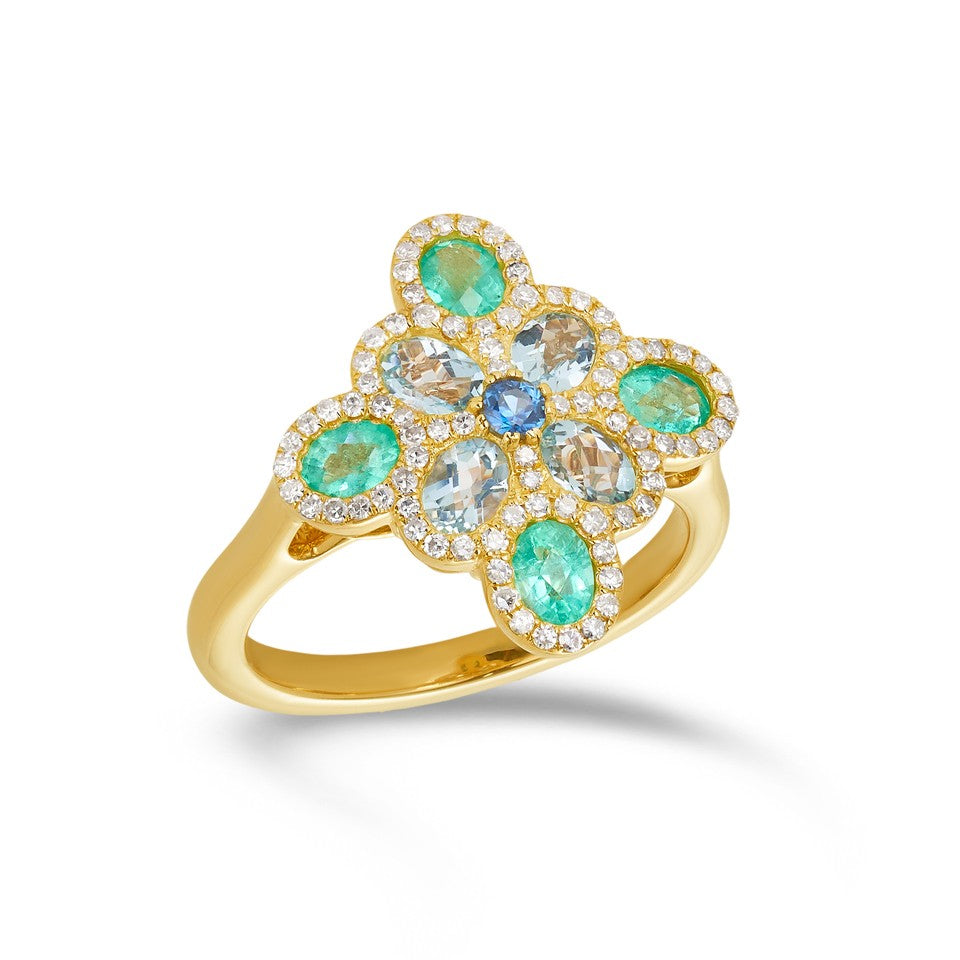 9ct Yellow Gold Multi Gemstone Ring