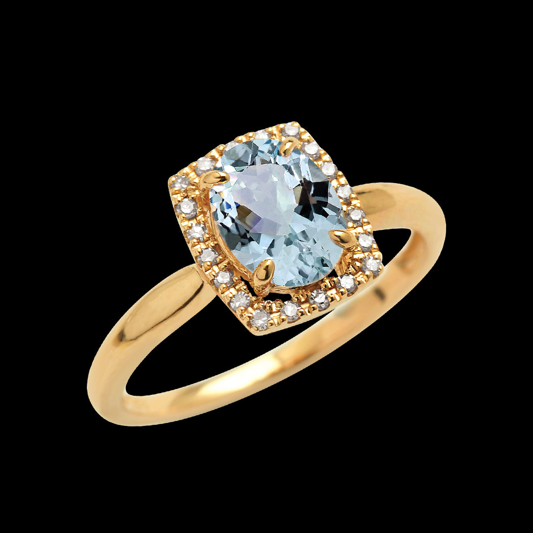 9ct Yellow Gold Aquamarine & Diamond Ring