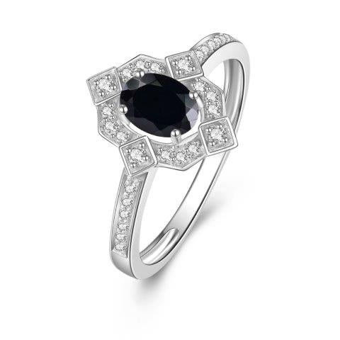 9ct White Gold Black Sapphire & Diamond RIng