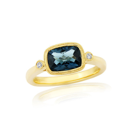 9ct Yellow Gold London Blue Topaz & Diamond Ring