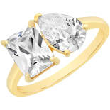 9ct Yellow Gold Princess & Pendeloque Cut White Cubic Zirconia Dress Ring