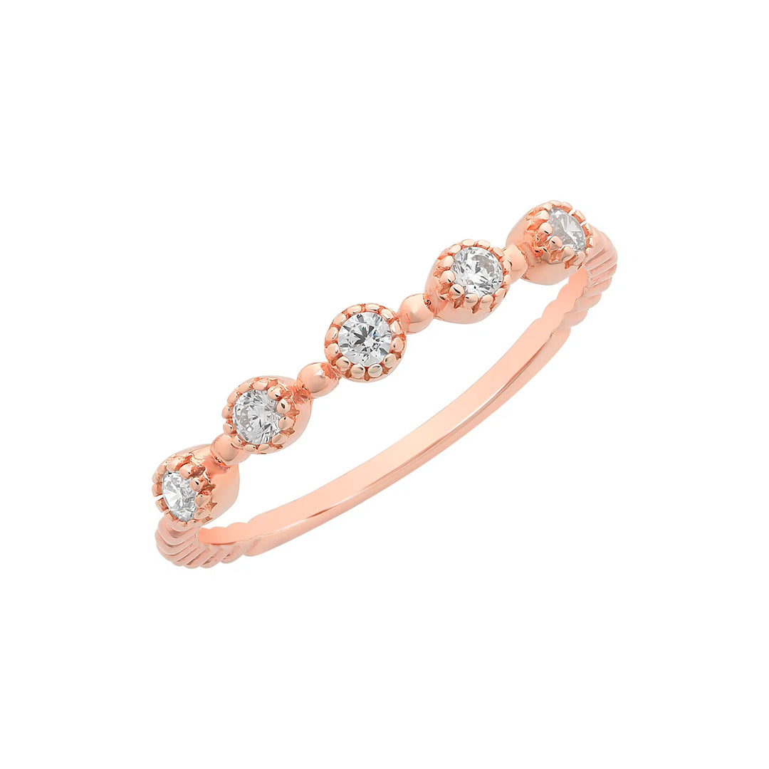 9ct Rose Gold & Round Cut Cubic Zirconia Dress Ring