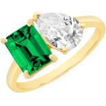 9ct Yellow Gold Princess Cut Created Emerald & Pendeloque Cut Cubic Zirconia Dress Ring