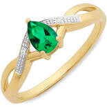 9ct Yellow Gold Pendeloque Cut Created Emerald & Diamond Dress Ring