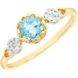 9ct Yellow Gold Round Bezel Set Blue Topaz & Diamond Dress Ring