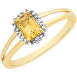 9ct Yellow Gold Princess Cut Citrine & Diamond Dress Ring