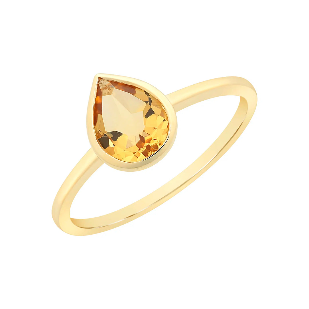 9ct Yellow Gold Pendeloque Cut Bezel Set Citrine Dress Ring