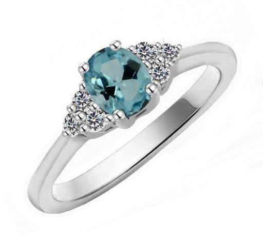 9ct White Gold Aquamarine & Diamond Ring