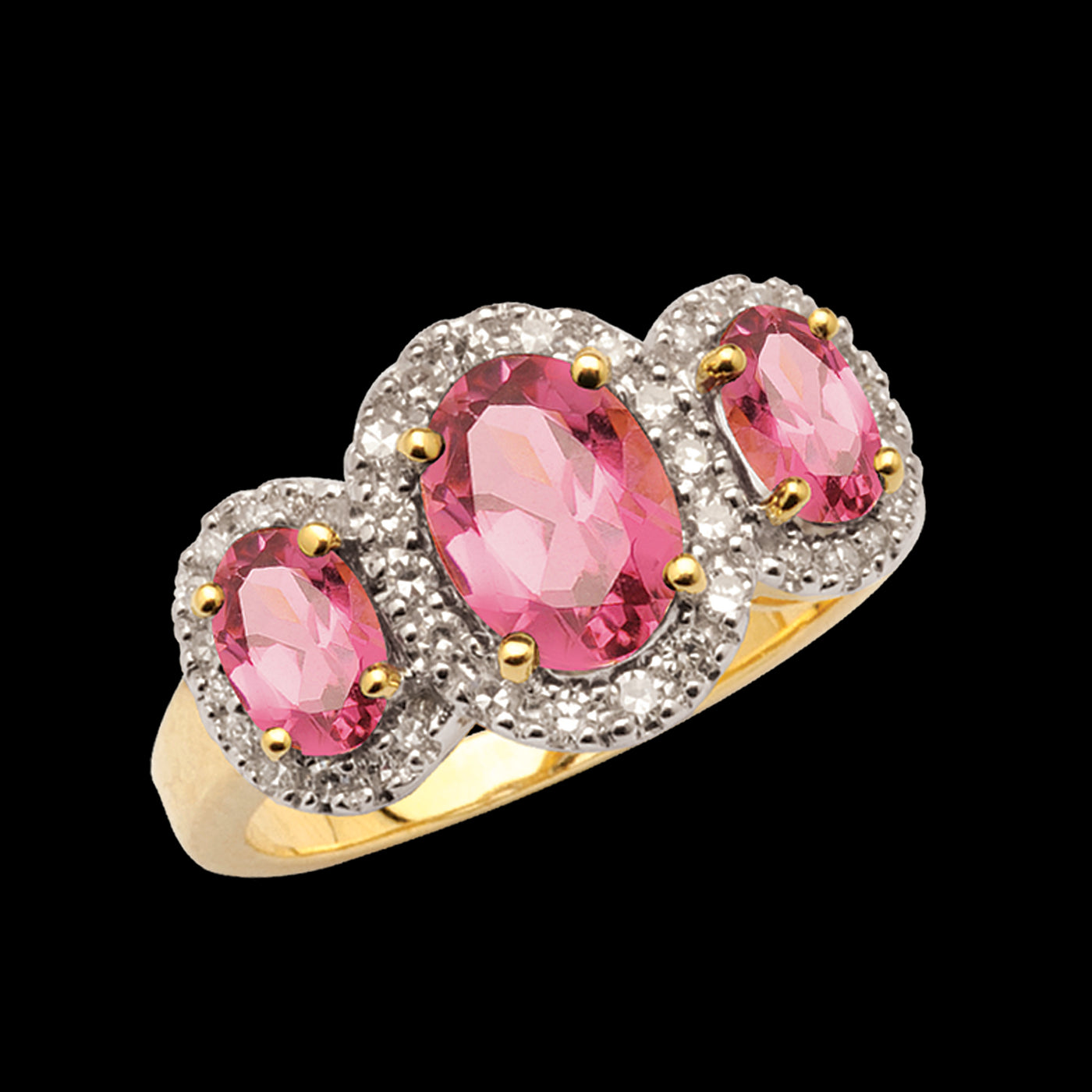 9ct Yellow Gold Pink Tourmaline & Diamond Ring
