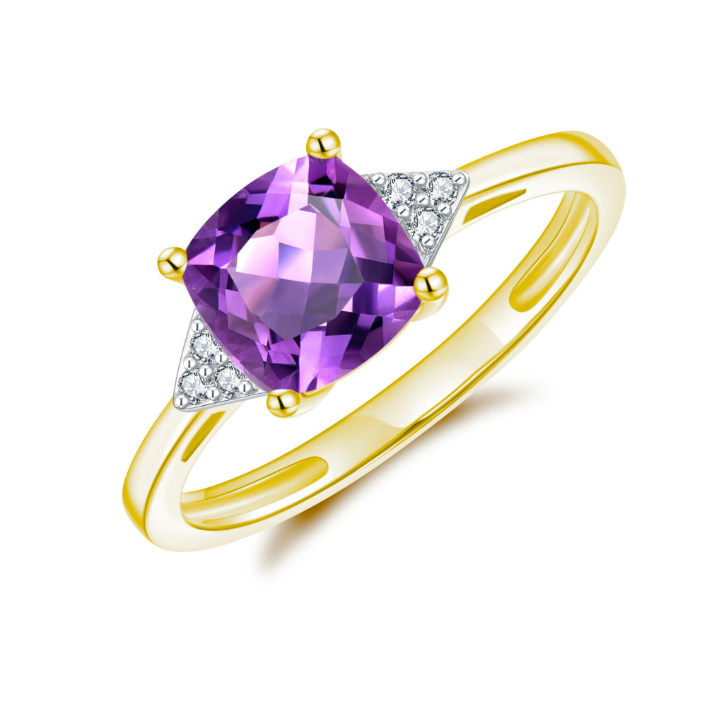 9ct Yellow Gold Amethyst & Diamond Ring