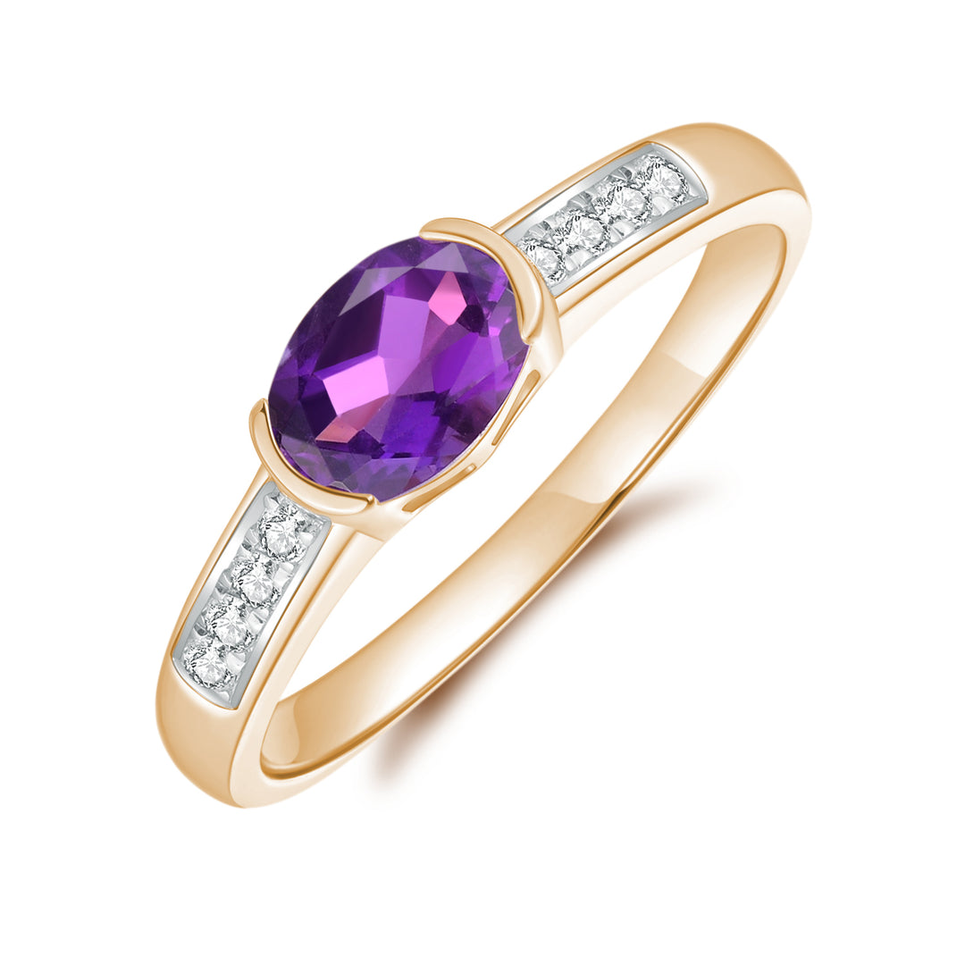 9ct Rose Gold Amethyst & Diamond Ring