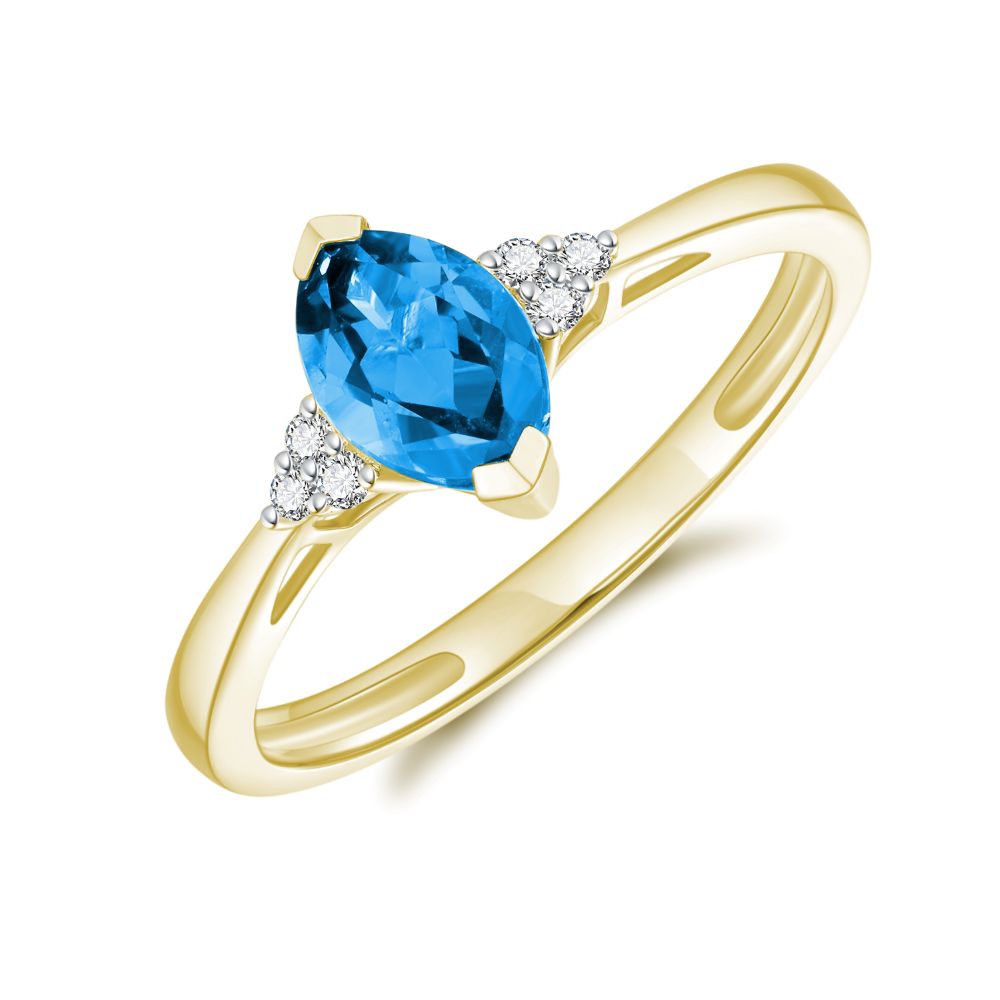 9ct Yellow Gold Blue Topaz & Diamond Ring