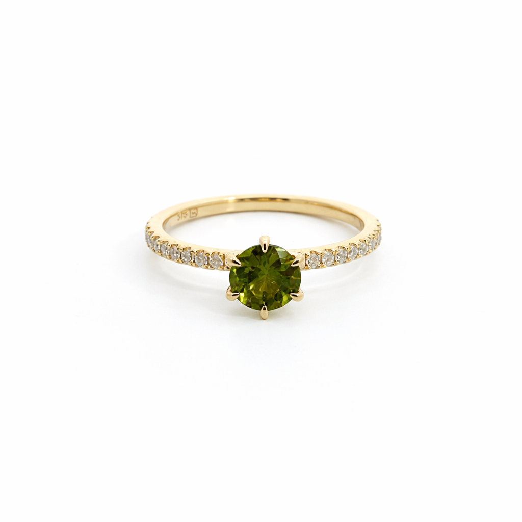 9ct Yellow Gold Green Sapphire & Diamond Ring