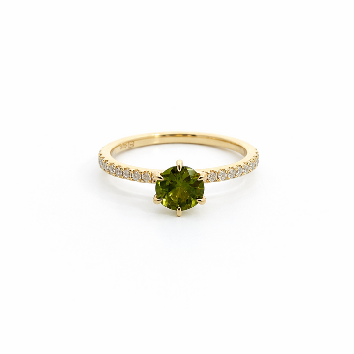 9ct Yellow Gold Green Sapphire & Diamond Ring