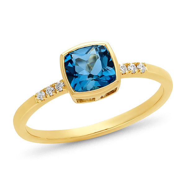 9ct Yellow Gold London Blue Topaz & Diamond Ring