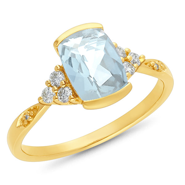 9ct Yellow Gold Aquamarine & Diamond Ring