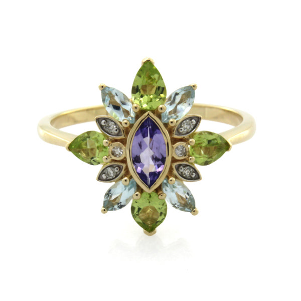 9ct Yellow Gold Muilt Gemstone Ring