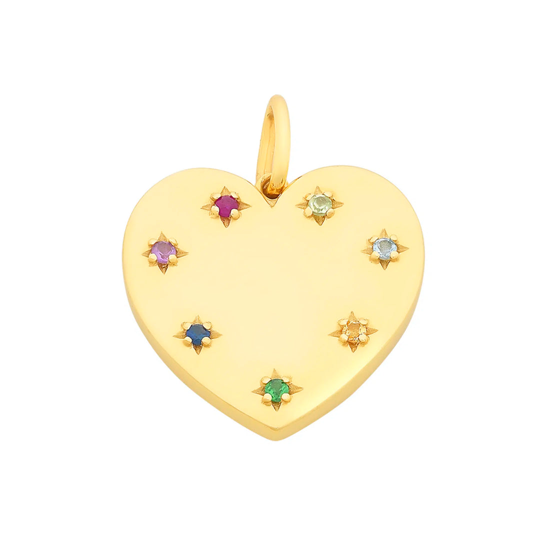 9ct Yellow Gold Multi-Coloured Nautral & Semi-Precious Heart Pendant