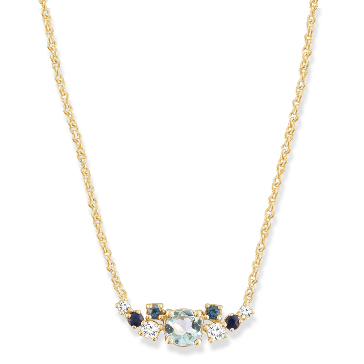 9ct Yellow Gold Aquamarine & Diamond Necklace