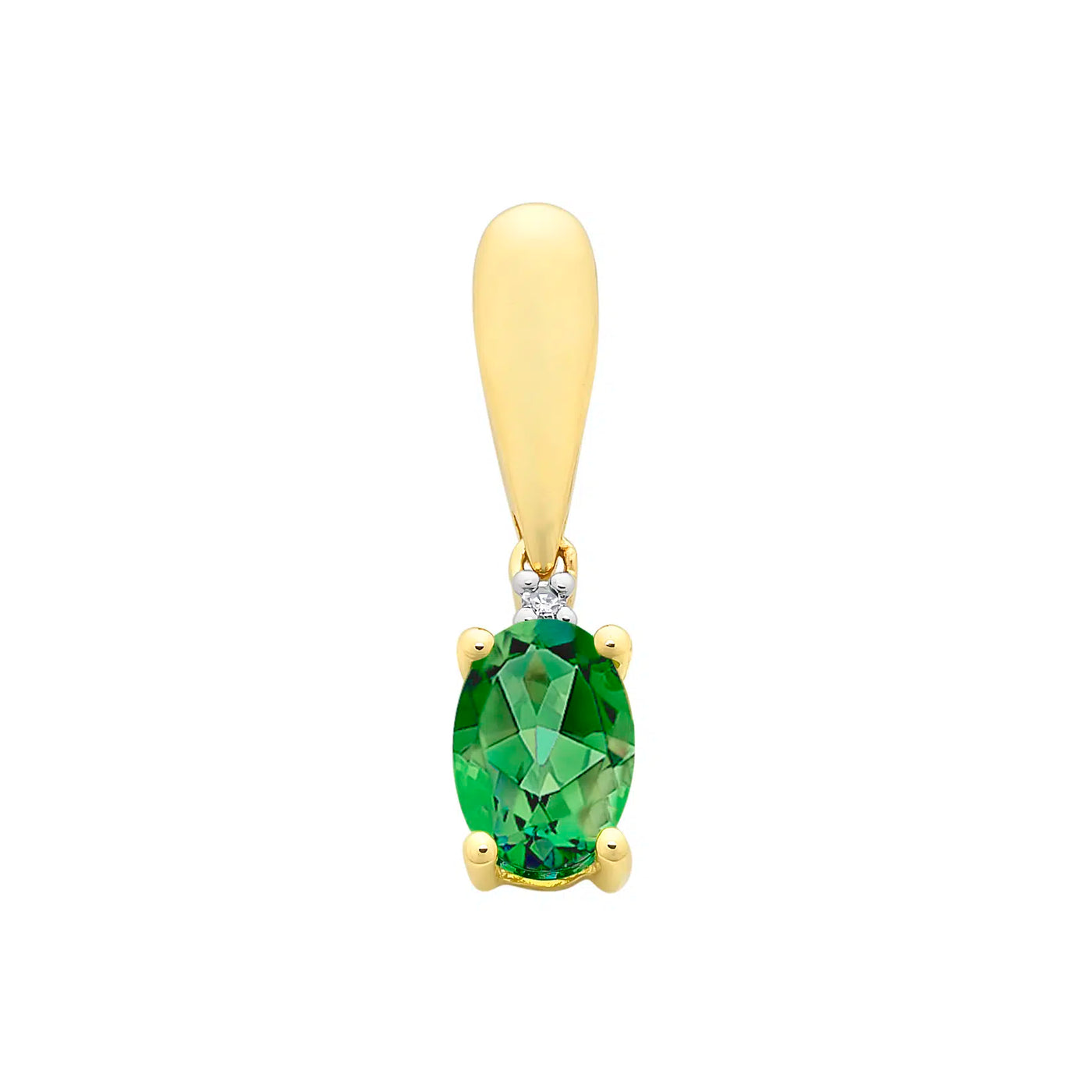 9ct Yellow Gold Created Emerald & Diamond Pendant