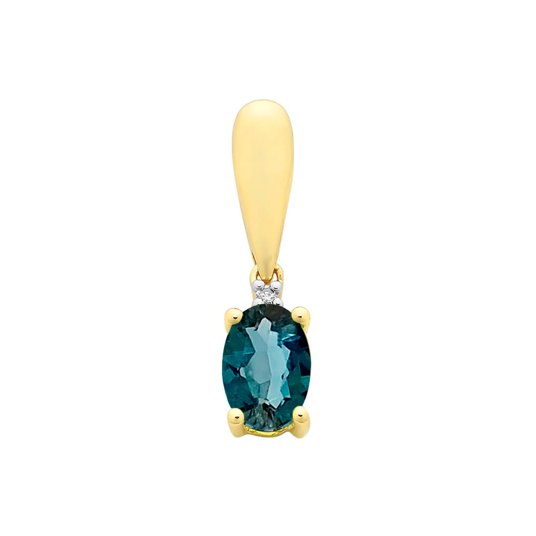 9ct Yellow Gold London Blue Topaz & Diamond Pendant