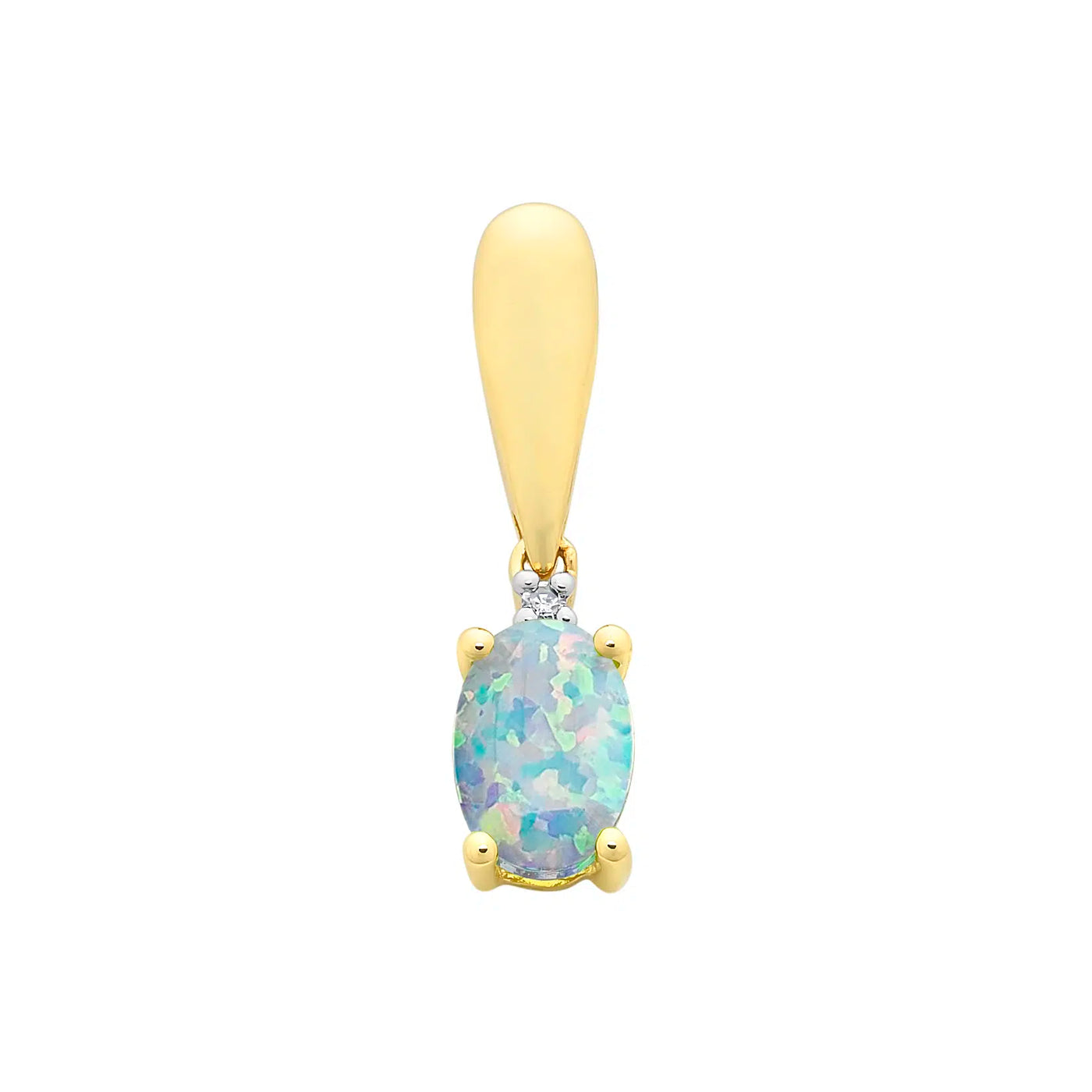 9ct Yellow Gold Created Opal & Diamond Pendant