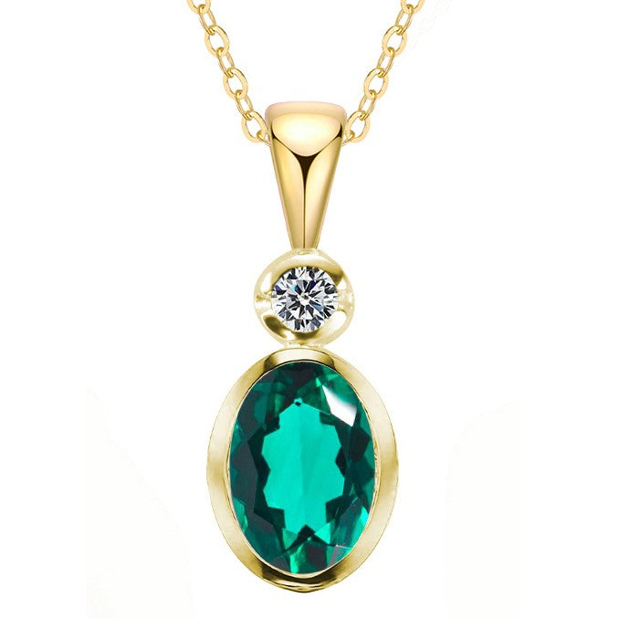 9ct Yellow Gold Created Emerald & Diamond Pendant
