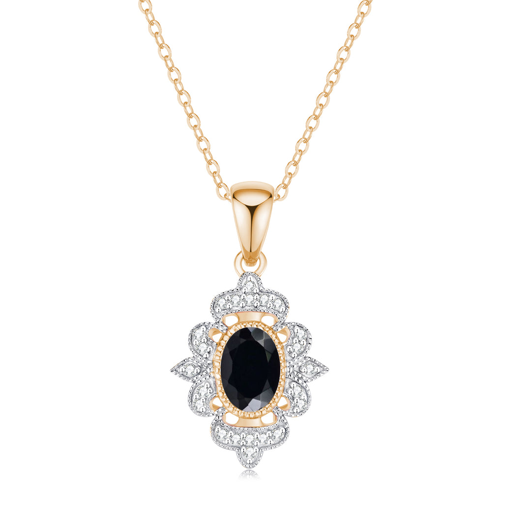 9ct Yellow Gold Sapphire & Diamond Halo Pendant
