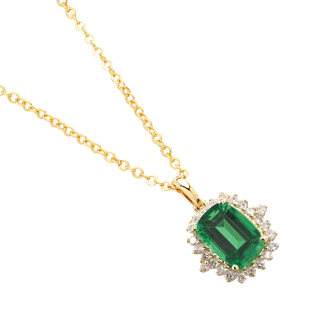 9ct Yellow Gold Emerald & Diamond Pendant
