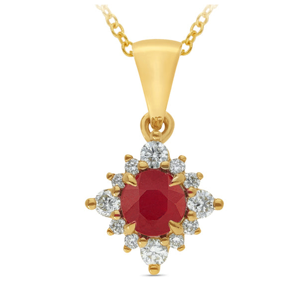 9ct Yellow Gold Ruby & Diamond Halo Pendant