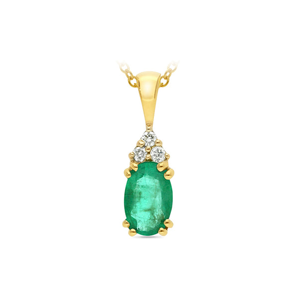 9ct Yellow Gold Emerald & Diamond Pendant