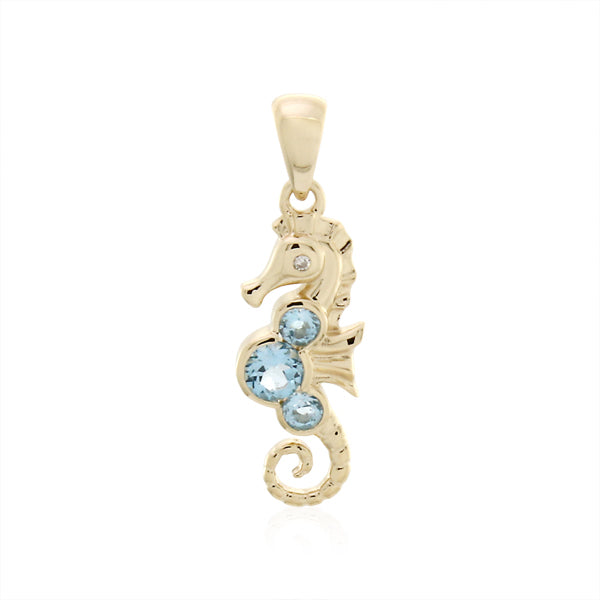 9ct Yellow Gold Blue Topaz & Diamond Pendant