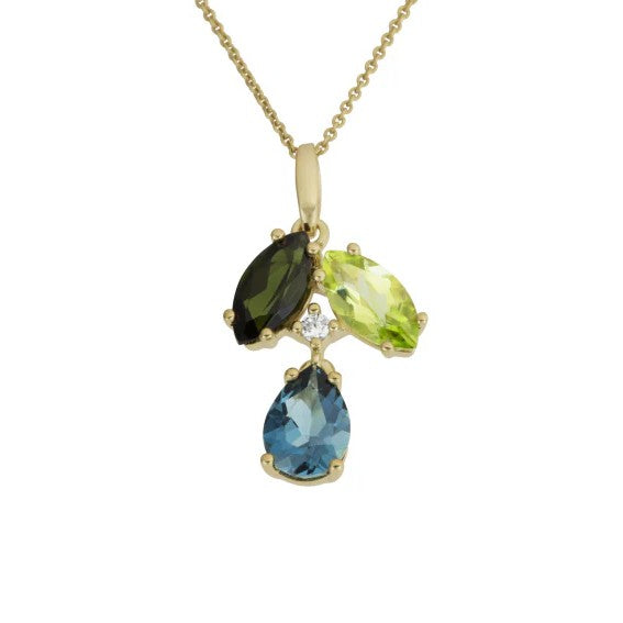 9ct Yellow Gold Multi Gemstone Pendant