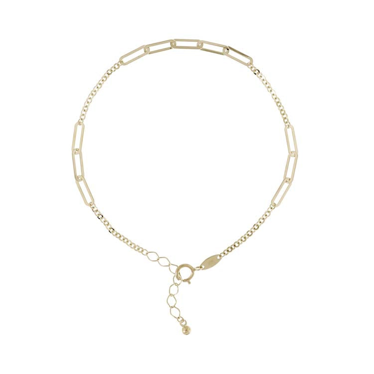 9ct Yellow Gold Paperclip & Cable Link Bracelet